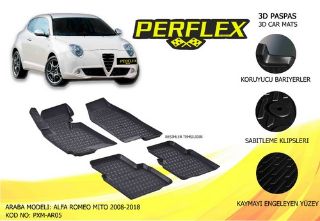 PERFLEX 3D X-MAT HAVUZLU PASPAS ÇEŞİTLERİ SİYAH ALFA ROMEO MİTO 2008-2018 3D X-MAT 5 PCS resmi