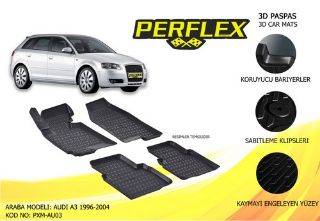 PERFLEX 3D X-MAT HAVUZLU PASPAS ÇEŞİTLERİ SİYAH AUDI A3 1996-2004 3D X-MAT 5 PCS resmi