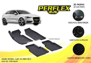 PERFLEX 3D X-MAT HAVUZLU PASPAS ÇEŞİTLERİ SİYAH AUDI A3 2004-2012 3D X-MAT 5 PCS resmi