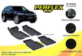 PERFLEX 3D X-MAT HAVUZLU PASPAS ÇEŞİTLERİ SİYAH BMW E70 X5 2007-2014 3D X-MAT 5 PCS resmi