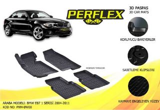 PERFLEX 3D X-MAT HAVUZLU PASPAS ÇEŞİTLERİ SİYAH BMW E87 1 SERİSİ 2004-2011 3D X-MAT 5 PCS resmi
