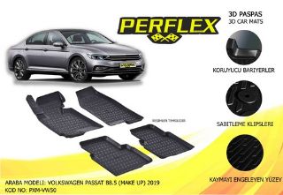 PERFLEX 3D X-MAT HAVUZLU PASPAS ÇEŞİTLERİ SİYAH X-MAT PASPAS VW PASSAT B8.5 2020 3D X-MAT 5 PCS resmi