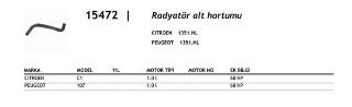 RADYATÖR ALT HORTUMU CITROËN C1 I 1.0 i resmi