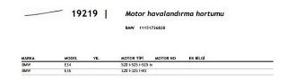 MOTOR HAVALANDIRMA HORTUMU BMW E34 520 i-525 i-525 ix resmi