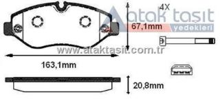FREN BALATA ÖN MERCEDES SPRINTER 3,5T (906) 313 CDI 20.80MM 2006-2009/ 315 CDI 2006-2009 / 316 CDI 2006-2009 / VW CRAFTER 30-35 (2E) 2.5 TDI 2006-2016/ CRAFTER 30-35 (2E) 2.0 TDI 2006-2016/ resmi