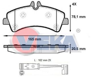 FREN BALATA ARKA MERCEDES SPRINTER 5T (906) 515 CDI CIFT TEKER 20.50MM 2006-2009/ VW CRAFTER 30-35 2.5 TDI CIFT TEKER 2006-2016 / CRAFTER 30-35 2.0 TDI CIFT TEKER 2006-2016 resmi
