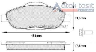 FREN BALATA ÖN PEUGEOT 308 (4A,4C) 1.6 HDI - 1.6 VTI - 1.6 THP 2007-2013/3008 1.6 HDI - 1.6 2009-/5008 1.6 HDI 110 HP 2009- resmi