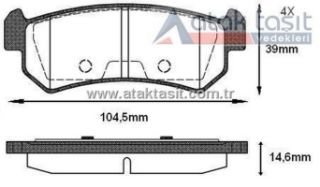 FREN BALATA ARKA CHEVROLET LACETTİ (J200) 1.4İ 16V 14.60MM 2006-2012 / LACETTİ (J200) 1.6İ 2006-2012 / DAEWOO NUBIRA (KLAN) 1.6İ 2003-2005 / NUBIRA (KLAN) 1.4İ 2003-2005 / NUBIRA (KLAN) 1.8İ 2003-2005 resmi
