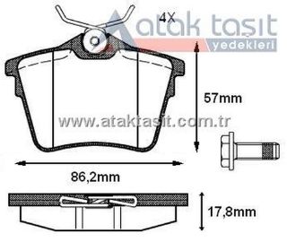 FREN BALATA ARKA PEUGEOT 407 (6D) 1.6 HDI 2004-2011 / PEUGEOT 407 (6D) 1.8İ 2004-2011 / PEUGEOT 407 (6D) 2.0İ 2004-2011 / PEUGEOT 407 (6D) 2.0 HDI 2004-2011 resmi