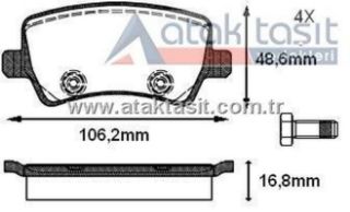 FREN BALATA ARKA VOLVO XC70 II 2.4 D5 2007-/ S80 II 2.4 D 2006-/ S80 II 3.0İ T6 2006-/ V70 III 2.0 D 2006-/ S60 II 2.0 2010-/ S60 II 1.6 D 2010-/ L.ROVER EVOQUE 2.0 4X4 2011-/ EVOQUE 2.2 4X4 2011- resmi
