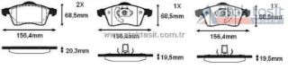 FREN BALATA ÖN VOLKSWAGEN TRANSPORTER IV 2.5 TDI 19.50-20.30MM 1990-2003 / TRANSPORTER IV 2.5 D 1990-2003 resmi