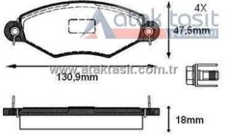 FREN BALATA ÖN PEUGEOT 206 (2A/C) 1.4 HDI 1998-2006 / 206 (2A/C) 1.6 HDI 1998-2006 / 306 (7B,N3,N5) 1.4İ 1993-2002 resmi