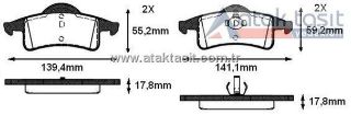 FREN BALATA ARKA JEEP GRAND CHEROKEE II (WJ,WG) 2.7 CRDI 17.80MM 1998-2005 / GRAND CHEROKEE II (WJ,WG) 3.1 TD1998-2005 / GRAND CHEROKEE II (WJ,WG) 4.0 1998-2005 resmi