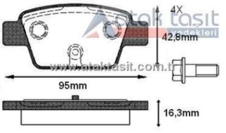 FREN BALATA ARKA FIAT LİNEA 1.4 T-JET 2007-/ BRAVO II (198) 1.6 MJT 2006-/ STILO 1.6 16V 2001-2010/ BRAVO II 1.6 2006-/ALFA ROMEO MİTO 1.4 T 2008-/ MİTO (955) 1.6 JTD 2008-/ resmi