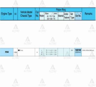 SEGMAN CİVİC  92-95 1.6  CRX  90-91  75.00MM  D16A9-D16Z5  (ENJEKSİYONLU)  STD TAKIM resmi