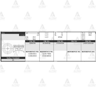 PİSTON TAKIM GRAND VİTARA 2.0L  06-10  84.50MM  J20A  0.50 resmi