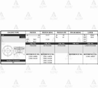PİSTON TAKIM COROLLA 1.6L KARB.   92-97   81.00MM  4AF  STD resmi