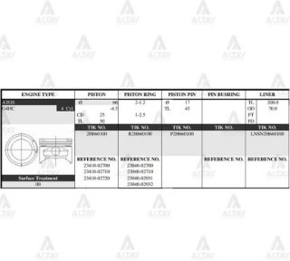 PİSTON TAKIM ATOS 1.0L   98-05  66.00MM  G4HC  STD resmi