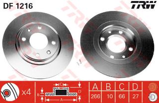 ÖN FREN AYNASI 305 82-89 405 92-96 BX 82-93 1.4-1.4İE-1.6-1.6İE-1.7TD-1.9TD 266X27X4DL resmi