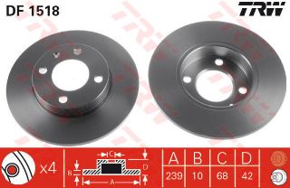 ON FREN DISKI-239×10 4×100 (VW GOLF 75-92  PASSAT 74-97  POLO 82-94  POLO CLS 96-00SEAT IBIZA 93-99) resmi