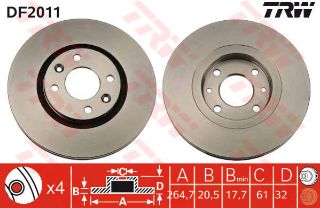 ÖN FREN AYNASI R21 2.0-2.0 İE-2.2 İE 86-94 -CNCRD 2.0İE 2.1 D TURBO 90 264.7X20.5X4DLXHAVALI resmi