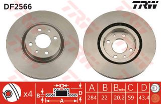 ÖN FREN AYNASI DOBLO 05 İDEA 04 LİNEA-BRAVO-STILO 01 1.3D-1.9JTD-2.4JTD-2.0-1.6D 284X22X4DLXHAVALI resmi