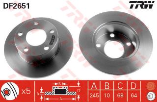 FREN DİSKİ ARKA PASSAT 96>05 AUDİ10 0 90>94 A6 1.8T 1.9 TDI 94>05 SUPERB 02>08 245×10×5DL resmi
