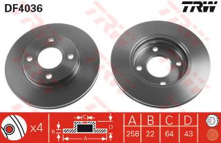 ÖN FREN AYNASI FOCUS 98/11.04 FİESTA 1.4TDCİ 96 FUSİON 8/02 KA 03 MAZDA 2 03 258X22X4DLXHAVALI resmi