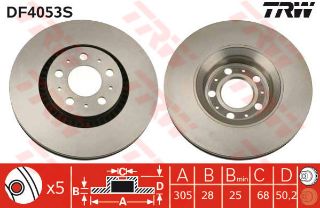 ÖN FREN AYNASI VOLVO S60 00-10 S80 98-06 V70 97-07 XC70 00-07 305X25X5DLX BÜYÜK TİP resmi