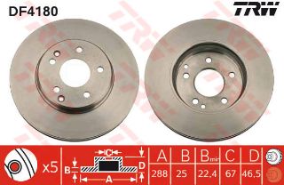 ÖN FREN AYNASI MERCEDES W203-C180-C200-W202-W210-E200-E220 288X25X5DLXHAVALI resmi