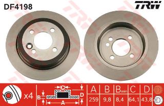 FREN DİSKİ ARKA CLUBMAN R55 07> COOPER R56 06> COOPER R50 01> COUPE R58 11>15 ROADSTER COOPER R59 12> DÜZ 258,6MM resmi