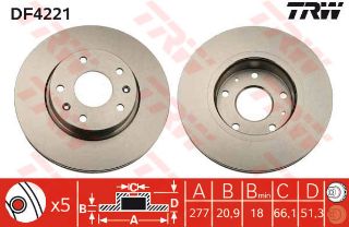 ÖN FREN AYNASI FREELANDER 2.0 TD4-1.8 16V-2.5 V6-2.0 TD4 11/00 277X20.9X5DLXHAVALI resmi