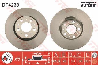 X ÖN FREN AYNASI VOLVO S60 00-10 S80 98-06 V70 97-07 XC70 00-07 285X5DL KÜÇÜK TİP resmi