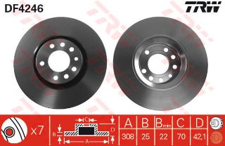 ÖN FREN AYNASI ASTRA G-H-ZAFİRA 01 MERİVA B-SSAB 9-3 1.6-2.0-1.9CDTI 308X25X7DLXHAVALI resmi