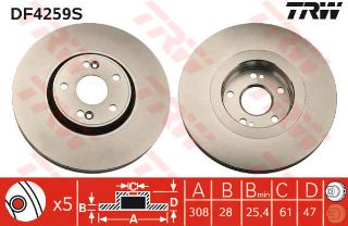 ÖN FREN AYNASI LGN 2.0 16V TURBO 03 2.2DCI 05 3.0 V6 24V 01 308X28X5DLXHAVALI resmi