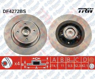 FREN DİSKI ARKA DÜZ RULMANLI 274MM MEGANE I SW SCENİC I   #### resmi