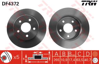 FREN DİSKİ ARKA FOCUS II 04>07> CMAX 03> MAZDA 3 03> S40 V50 05> 15 JANT 265×10.9×5DL resmi