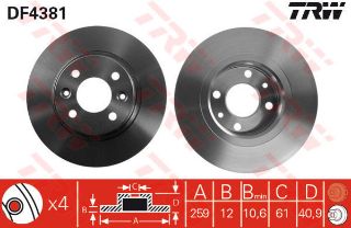 ÖN FREN DİSKİ ABSLİ DACİA LOGAN 1.4-1.6 09/04 SANDERO 08 1.5 DCİ 259X12X4DL resmi