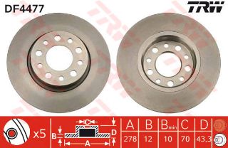 FREN DİSKİ ARKA ALFA 159 1.9 JTDM 16V 1.9 JTDM 8V 1.9JTS 2.2 JTS 05> ALFA 159 SPORT WAGON 06> BRERA resmi