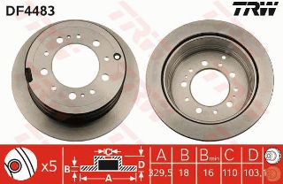 TRW DF4483ARKA FREN AYNASI LEXUS LX 01-08 329.5X18XHAVALI resmi