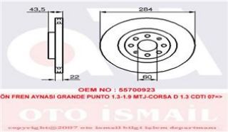 ÖN FREN AYNASI GARANTE PUNTO 1.4 TJET 1.3-1.9 MTJ 10.05 CORSA 1.3 CDTI 7.06 284X22X6DLXHAVALI resmi