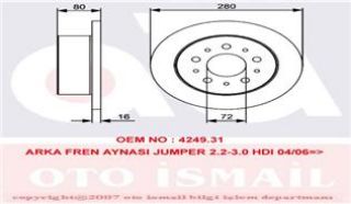 FREN DİSKİ ARKA DUCATO III 06> / BOXER III 06> / JUMPER III 06> ORTA MODEL DÜZ 280MM resmi