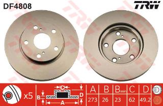 ÖN FREN AYNASI TOYOTA AURIS-COROLLA 1.4VVTİ-1.6VVTİ-1.4D-4D 07 273X26X5DLXHAVALI 0986479425 resmi