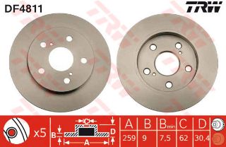 FREN DİSKİ ARKA COROLLA 07> AURIS 07> BENZİNLİ DÜZ 259MM resmi