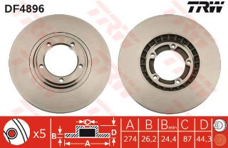 ÖN FREN AYNASI STAREX 2.5TCI-2.5CRDİ 02 H100 2.5CRDİ 03-06 KİA BONGO TCI 05 274X26X5DLXHAVALI resmi