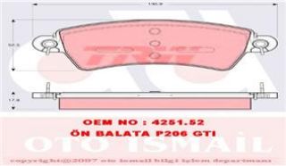 ÖN BALATA P206 1.6 16V GTI CC 00 306 94/01 XSARA 97/00 resmi