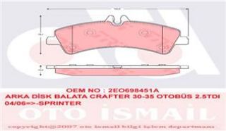 FREN BALATASI ARKA CRAFTER SPRINTER ÇİFT TEKER + BALON TEKER 06> resmi