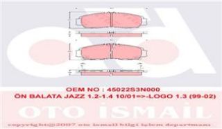 ÖN BALATA HONDA JAZZ 1.2-1.4 10.01 08 LOGO 1.3 99-02 resmi