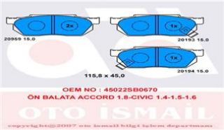 X ÖN BALATA ACCORD 1.8- CİVİC 1.4-1.5-1.6 87/89 resmi