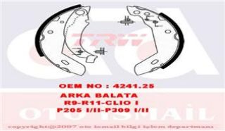 PABUÇLU FREN BALATASI ARKA CLİO I 1990-1998-RAPID 1985-1998-SUPER 5 1984-1996-11 1983-1988-19 I 1988 resmi